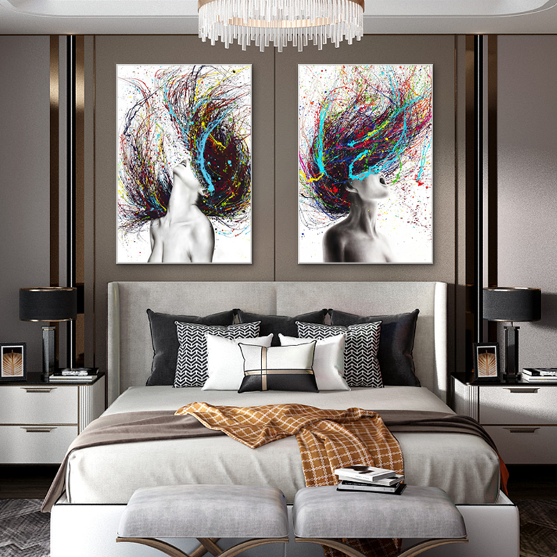 Modern Abstract Wall Art Colored Hair Woman Canvas Painting Figure Posters And Prints Hanging Pictures For Living Room Decor