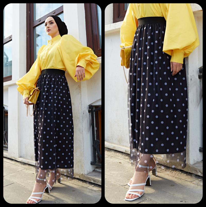Skirts Polka Dot Tulle Skirt 2021 Woman Fashion, French, Light Skirt, Elastic Skirt,long, Maxi, Müslim, Hijab, Turkey, Woman's
