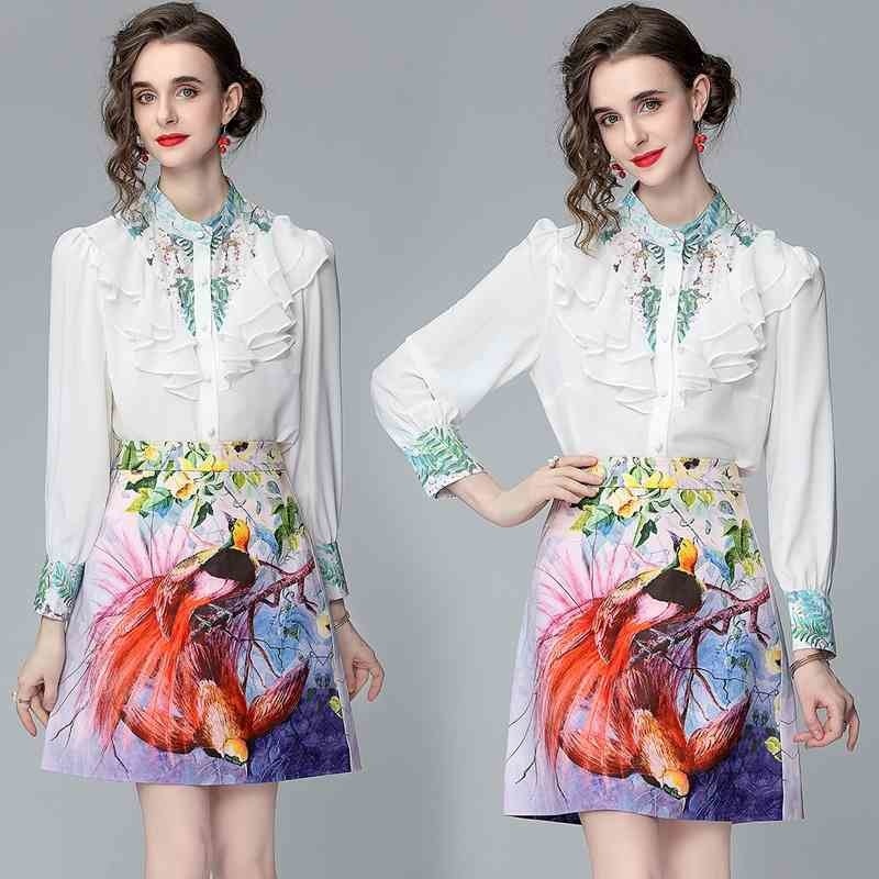 French suit skirt early spring women's western style net red temperament printed shirt two-piece 210525, Picture color
French suit skirt early spring women's western style net red temperament printed shirt two-piece 210525, Picture color