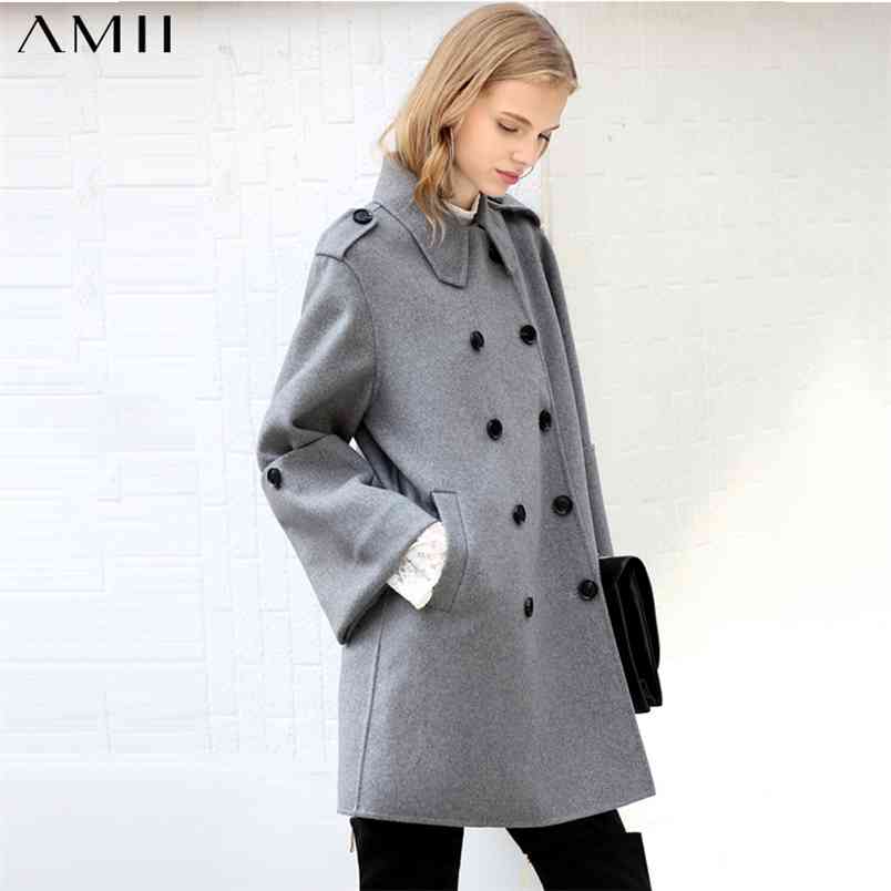 Minimalism Women Winter Cloak Double Woolen Coat Fashion Causal Solid breasted 100%Wool Female 11840362 210527