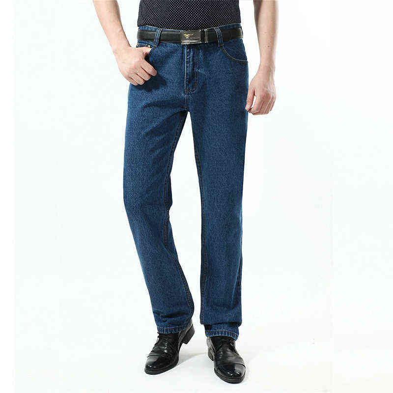 Men's High Waist Jeans Black Large Size Classic Style Denim Pants Male Straight Cut Blue Husband Vintage Cowboy Trouser Men 211111