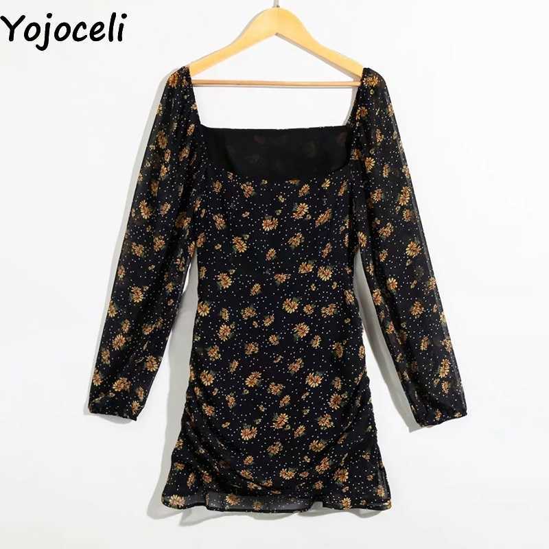 Yojoceli Elegant floral print ruffle dres Spring short chiffon beach casual Cool daily mini sexy vestidos 210609