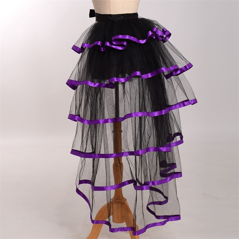Party Tutu Tail Tiered Tulle Skirt Burlesque Steampunk Black Mesh Ruffle Layered Detachabl Bustle Overskirt 210306