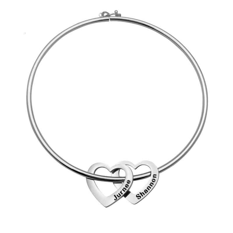 Personalised Custom Name Heart Bracelet Stainless Steel Engraved Mom Bangle with Kids Nameplate Grandmother Gift Charm Jewelry