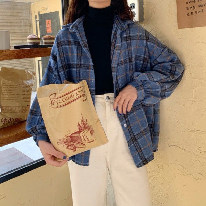 Women Plaid Warm Shirt Female Jacket Checked Coat Casual Turn-down Collar Long Sleeve Autumn Blouse Fashion Loose Outwear Tops 210225