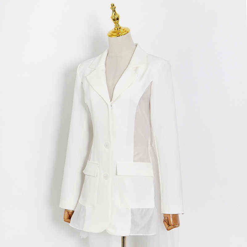TWOTWINSTYLE Casual Black Irregular Blazer For Women Notched Long Sleeve Korean Patchwork Blazers Female Fashion Summer 211122