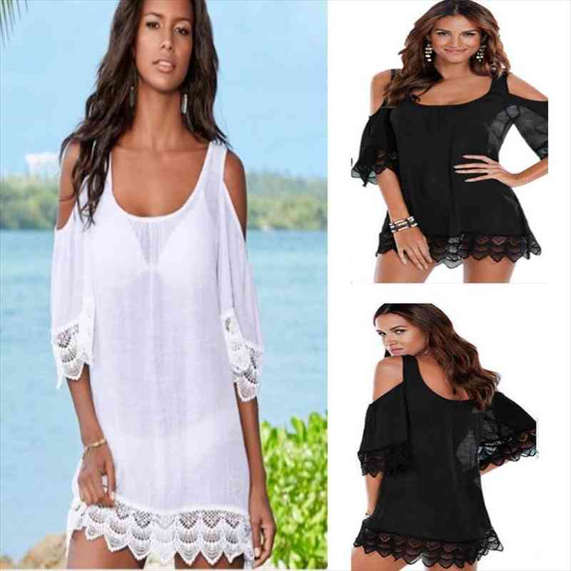 summer women lace crochet cover up beachwear bathing suit female bikini cover-up beach dress, White;black
summer women lace crochet cover up beachwear bathing suit female bikini cover-up beach dress, White;black