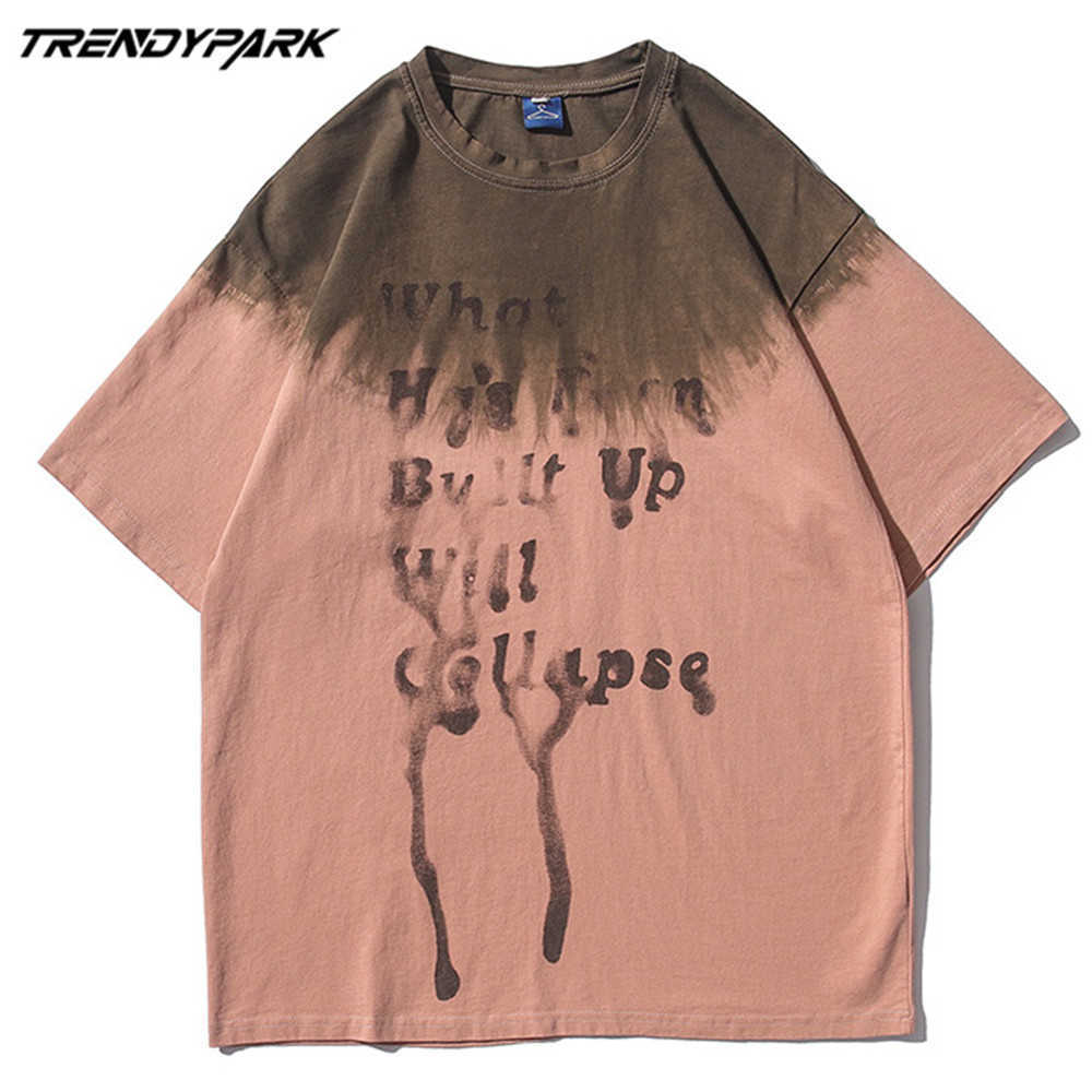 Men's T-shirt Summer Tie-dye Letters Print Short Sleeve Tee Hip Hop Oversized Cotton Casual Harajuku Streetwear Top Tshirts 210601