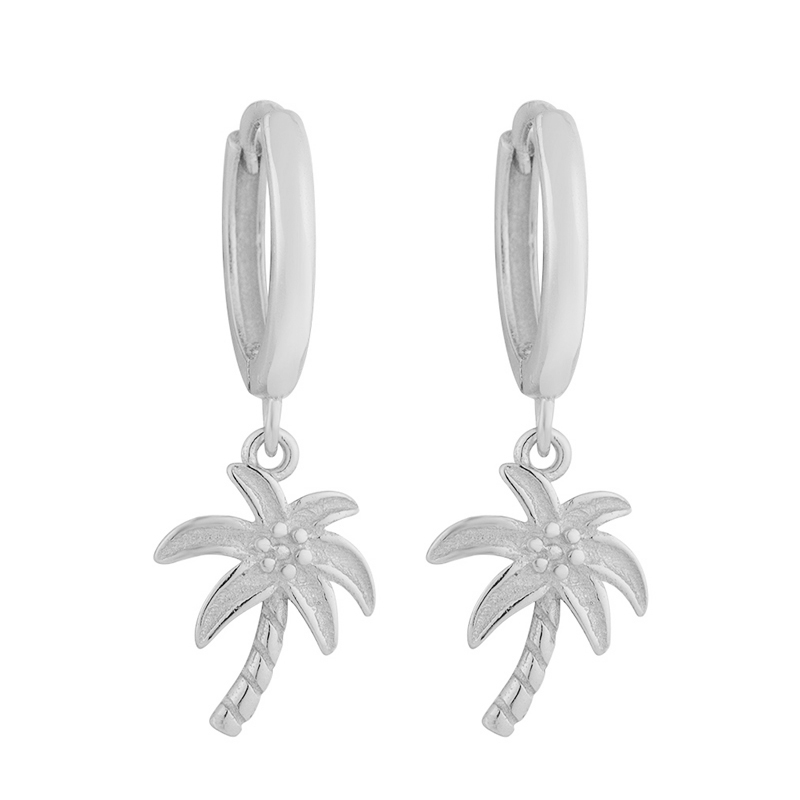 Women Authentic Fashion 925 Sterling Silver Coconut Tree Dangle Hoop Earrings Girls Cartoon Earrings Jewelry Moda Bijoux