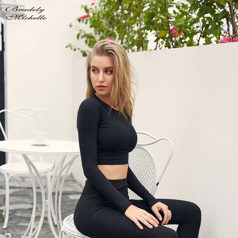 BRADELY MICHELLE crop tops for women Sexy female oneck longsleeve solid t shirt T200614