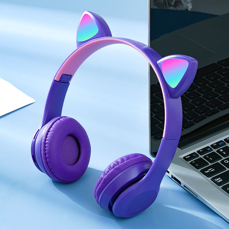 Cartoon Cat Bluetooth Headset Earphones CatEar Portable Wireless Stereo Headphones Candy Color TF Card MP3 Player Foldable Sport 6