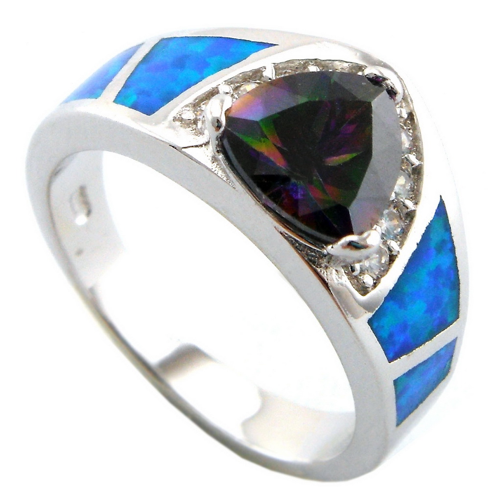 blue opal rings ;fashion jewelry with MYSTIC rainbow stone
