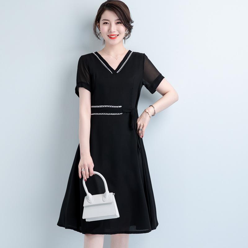 Casual Dresses Office Black Dress Elegant Ukraine Transparent Plus Size V-neck Chiffon Summer Women Splicing Vestidos