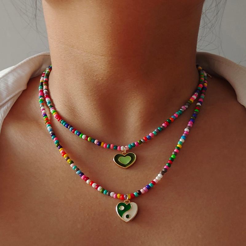 Chokers ZX Bohemian Handmade Colorful Beaded Chain Short Necklace For Women Girls Cute Enamel Heart Pendant Wholesale Jewelry
Chokers ZX Bohemian Handmade Colorful Beaded Chain Short Necklace For Women Girls Cute Enamel Heart Pendant Wholesale Jewelry