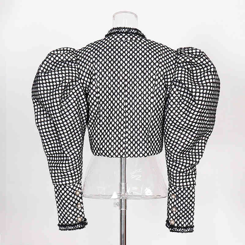 Chic Street Style Dot Print Crop Jackets Women Spring Puff Sleeve Stand Collar Silm Coats Casual All-match Female Tops 210525