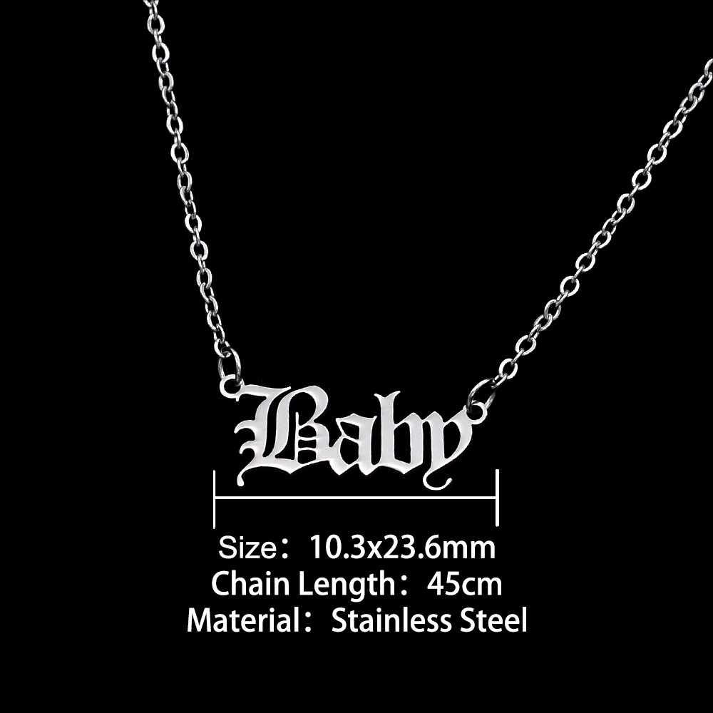 30PCS Old English Letter Word Baby Necklaces Stainless Steel Initial Alphabet Name Logo Pendant Charm Chain Minimalist Collar Choker Jewelry for Women