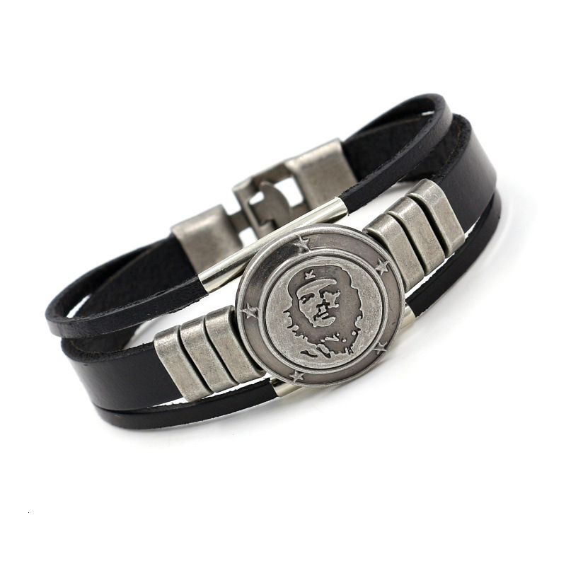 wristbands selling men's leather bracelet cheguevara alloy head punk non mainstream jewelry beads bangles, Golden;silver
wristbands selling men's leather bracelet cheguevara alloy head punk non mainstream jewelry beads bangles, Golden;silver