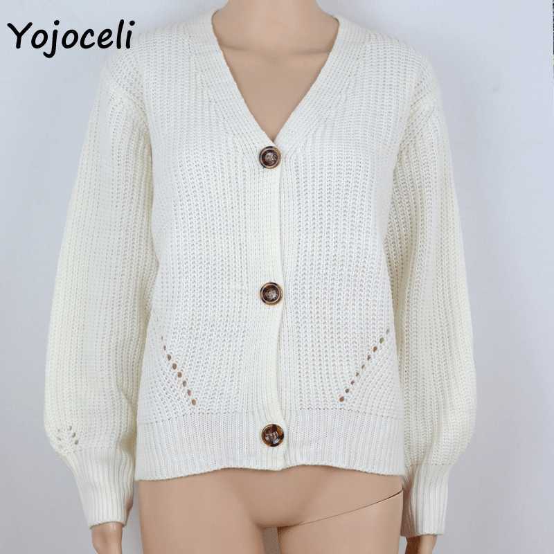 Yojoceli autumn winter knitted cardigan coat v neck loose sweater jumper 210609