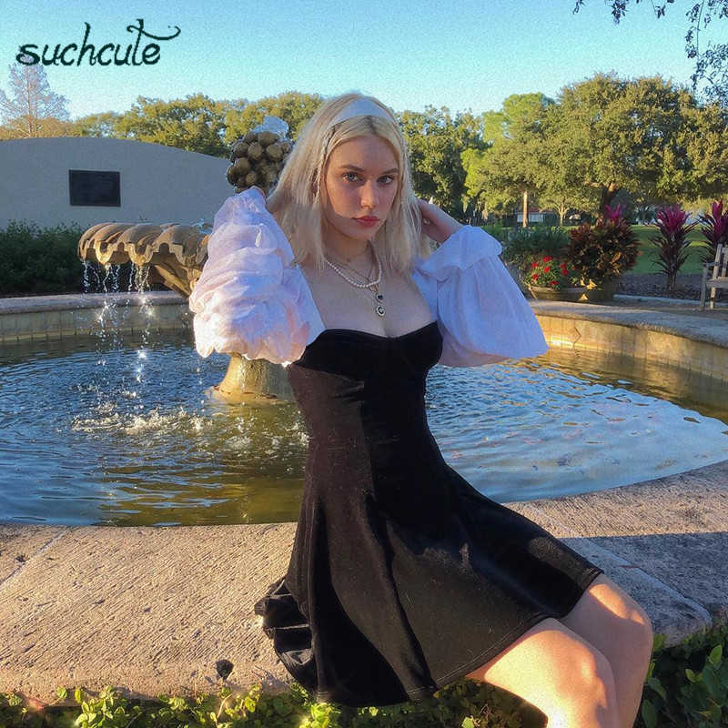 SUCHCUTE Patchwork Dress For Women Modis Autumn Harajuku Ladies Sukienki Female Dresses Roupas Feminina Woman Party Night 210719