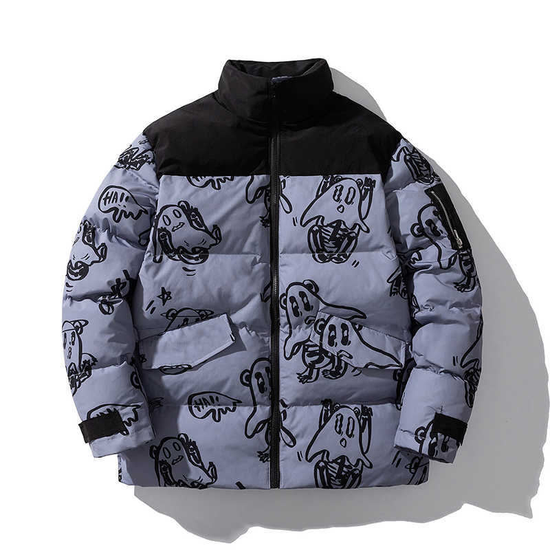 Winter Cotton-Padded Clothes Jacket Men And Women Parkas Funny Printed Coats Fashion Thicken Outerwear Tops Male Female 4XL 211014