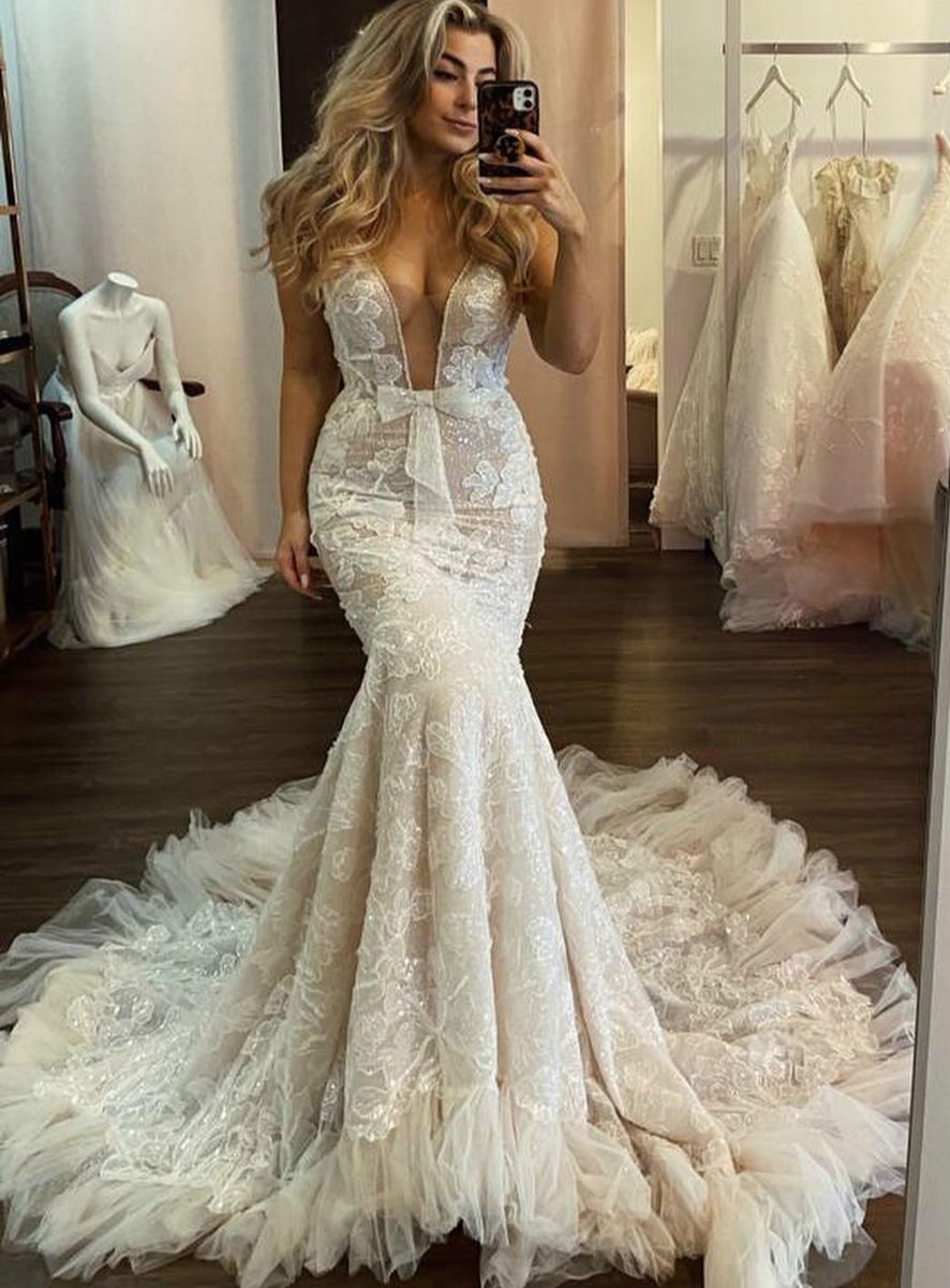 2021 Plus Size Arabic Aso Ebi Lace Sparkly Mermaid Wedding Dresses Spaghetti Vintage Bridal Dresses Charming Wedding Gowns ZJ677