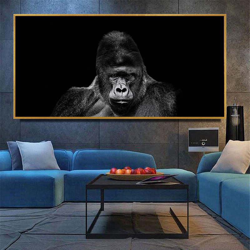 Gorilla Monkey Animal Pictures Canvas Painting Black And White Wall Art Picture For Living Room Home Decor NO FRAME