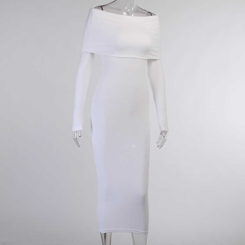 Colysmo Long Sleeve White Dress off Shoulder Solid Color Slim Fit Maxi Woman Elegant Party Robe Ladies Fashion Vestidos 210527