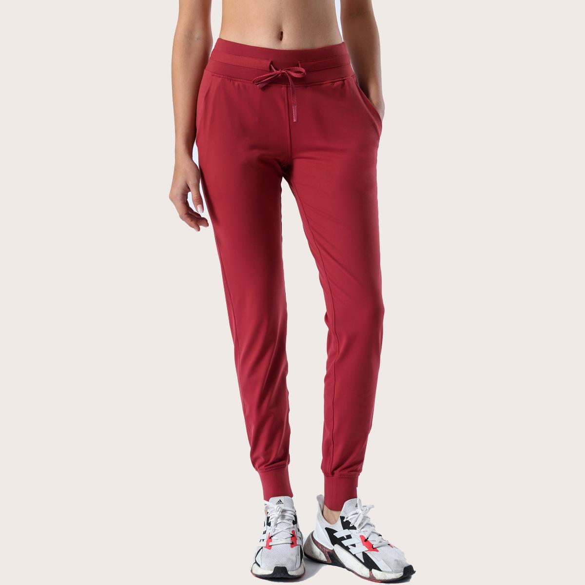 Fabric Naked-feel Workout Sport Joggers cropped Pants Womens Waist Drawstring Fitness Running Sweat pant with Two Side Pocket