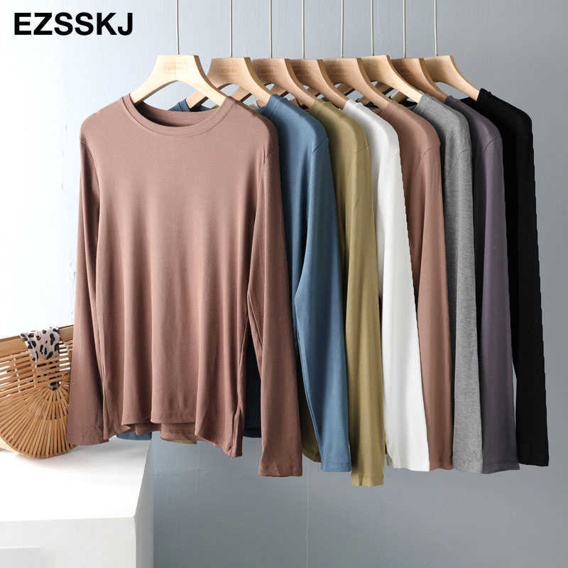 autumn winter bottom cotton long sleeve o-neck T Shirt Women long Sleeve casual basic T shirt solid Color Tee top Female top 210819