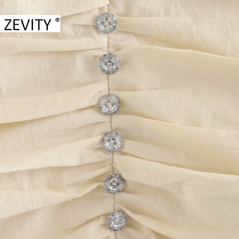 Zevity Women diamond button decoration pleated slim skirt faldas mujer ladies back zipper vestido chic hem ruffles skirts QUN675 210306