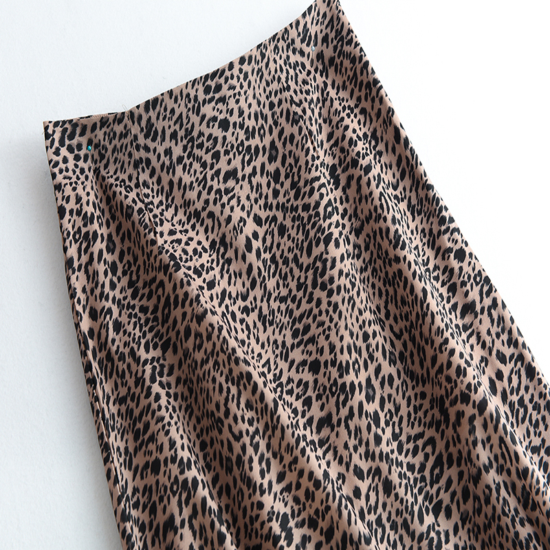 Harajuku Leopard Print Midi Skirt Women High Waist Split Long Skirt Womens Elegant Female Bottom Skirts 210309