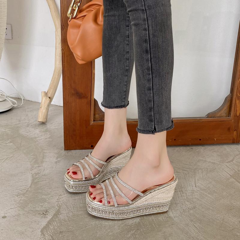 Sandals Women Summer Thick Heels New Fashion Rhinestone Wedges Heel Sandals Shoes, Gold
Sandals Women Summer Thick Heels New Fashion Rhinestone Wedges Heel Sandals Shoes, Gold