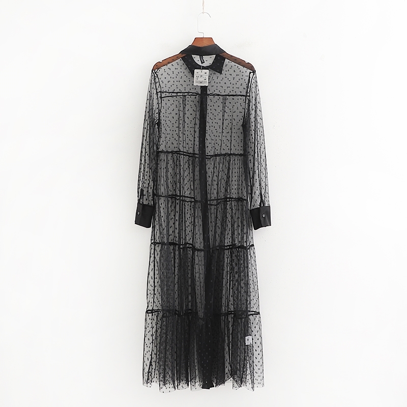 Sunscreen Dress Women Summer Fashion See Through Mesh Material Black and White Mantle Cloak Modern Lady Beach Dresses 210602