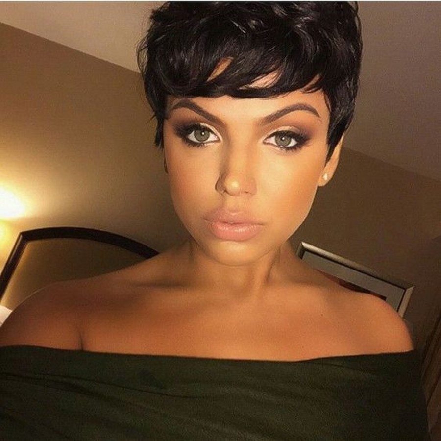 150% High Ratio Pixie Cut Wig Natural Black Color Short Human Hair Glueless Brazilian Remy Hair Wigs for women