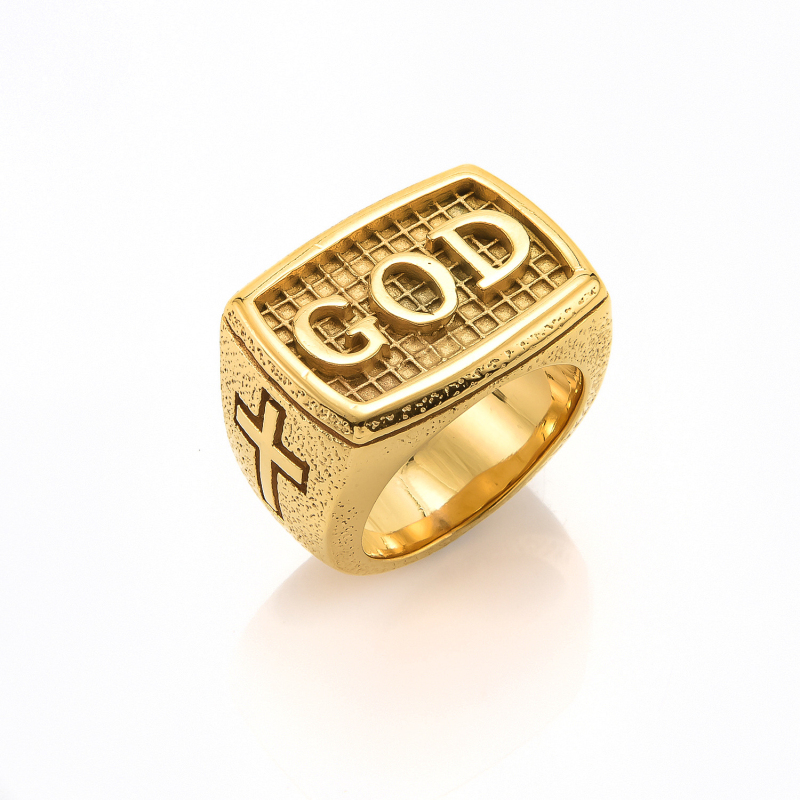 Vintage Style Men's GOD Cross Ring Gold Antique Silver Plated Stainless Steel Rings