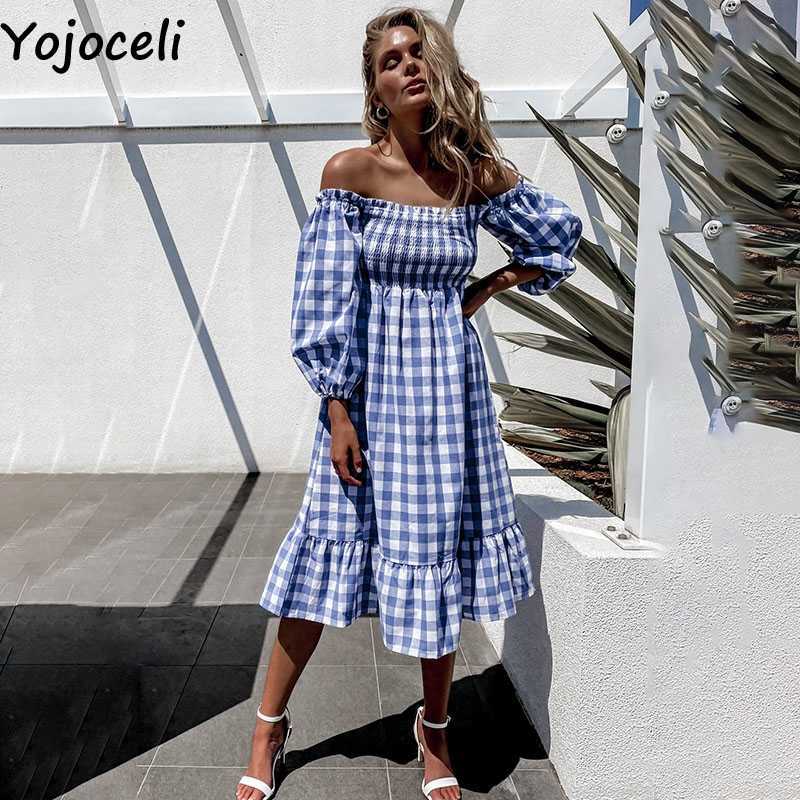 Yojoceli Elegant plaid off shoulder ruffle dres Spring sexy loose long vestidos Beach casual maxi 210609, Blue
Yojoceli Elegant plaid off shoulder ruffle dres Spring sexy loose long vestidos Beach casual maxi 210609, Blue