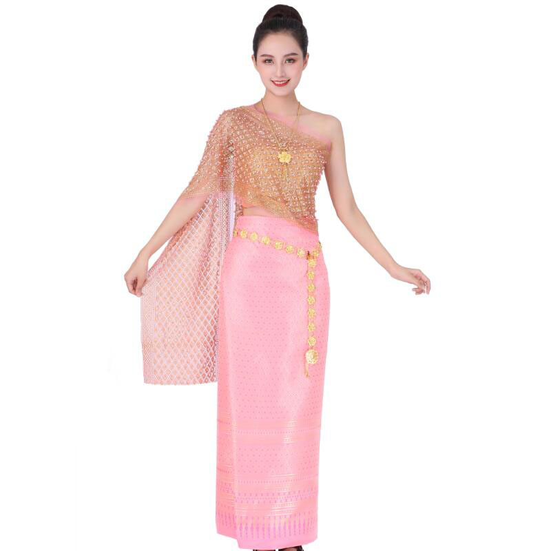 Traditional Thailand ethnic Costume Slim Sexy Wrapped Chest suit Thai Women classical dress vintage asian clothing festival stage wear