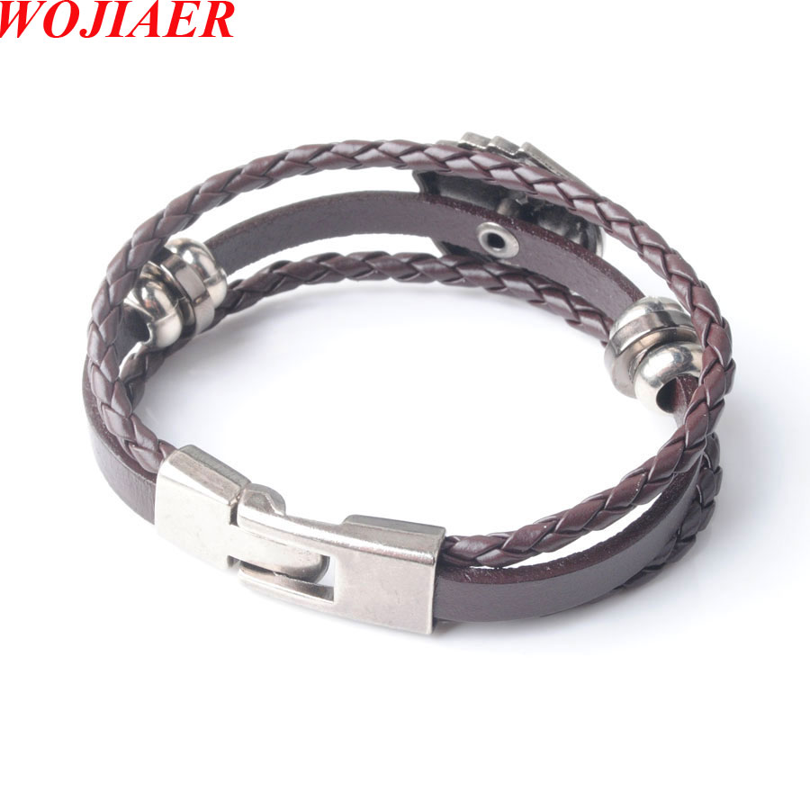 WOJIAER Men's Dichroic Leather Bracelets Vintage Lucky Poker Card Charm Multilayer Woven Bracelet Male Cuff Jewelry Gift BC005