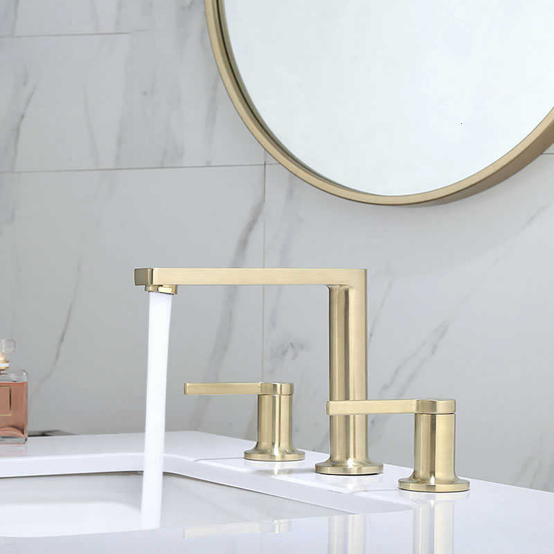 2021 Brushed Gold Brass Bathroom Sink Faucet 3 Hole Widespread Basin Mixer Double Handle Hot Cold Water Tap New Arrival Jpg4
2021 Brushed Gold Brass Bathroom Sink Faucet 3 Hole Widespread Basin Mixer Double Handle Hot Cold Water Tap New Arrival Jpg4