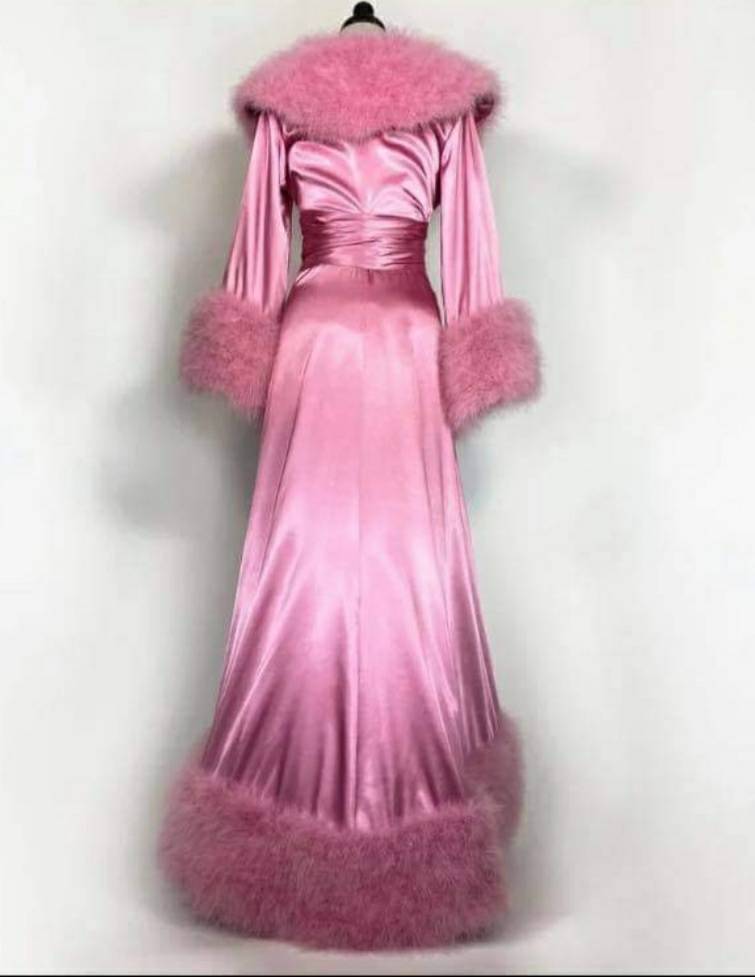 Pink Faux Fur Bathrobes for Pregant Women Photoshot Gowns Pajamas Party Nightgowns Wedding Bride Bridesmaid Dress Sleepwear Pyjamas Jackets