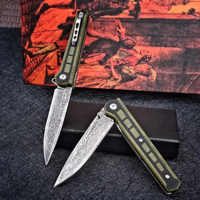 Green Hak Pocket Folding Knife M390/VG10 Damascus Blade G10 Handle Camping Hunting EDC Survival Tool Tactical Knives Xmas Gift a3931