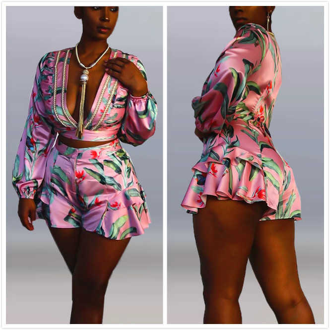 Women Two-piece Set Tracksuits Low V-neck Collar Long Lantern Sleeve Short Pants Outfits Club Sexy T Shirt Culottes Clothing A116, Printed
Women Two-piece Set Tracksuits Low V-neck Collar Long Lantern Sleeve Short Pants Outfits Club Sexy T Shirt Culottes Clothing A116, Printed
