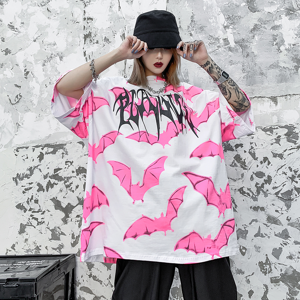 Pink Bat Graphic Tees Women Punk Shirt Gothic Oversized T Shirt Streetwear Summer Goth Clothes Oversize Tshirt Fashion Top 210306