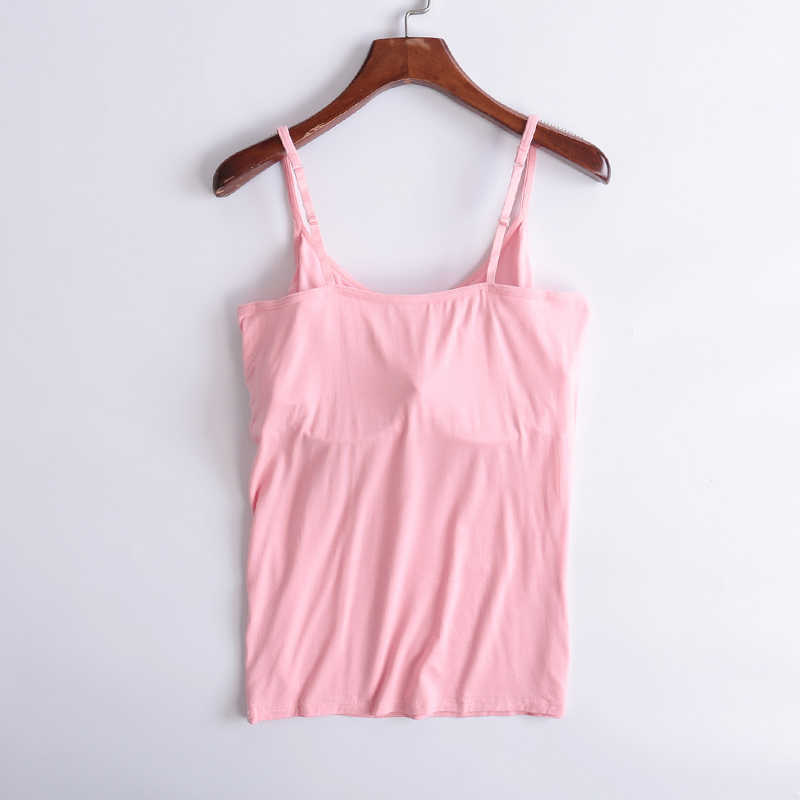 Women Tank-Top Built-in Bra Padded Stretchable Modal Push-Up Tops Camisoles Tube Vest Sleeveless Sexy Casual Korean SA1003 210625