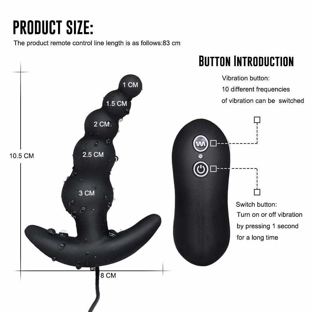 10 Frequency Vibrating Prostate Massager Anal Plug Vibrator Beads Butt Sex Toys Waterproof Powerful Wired For Men Couples 211015