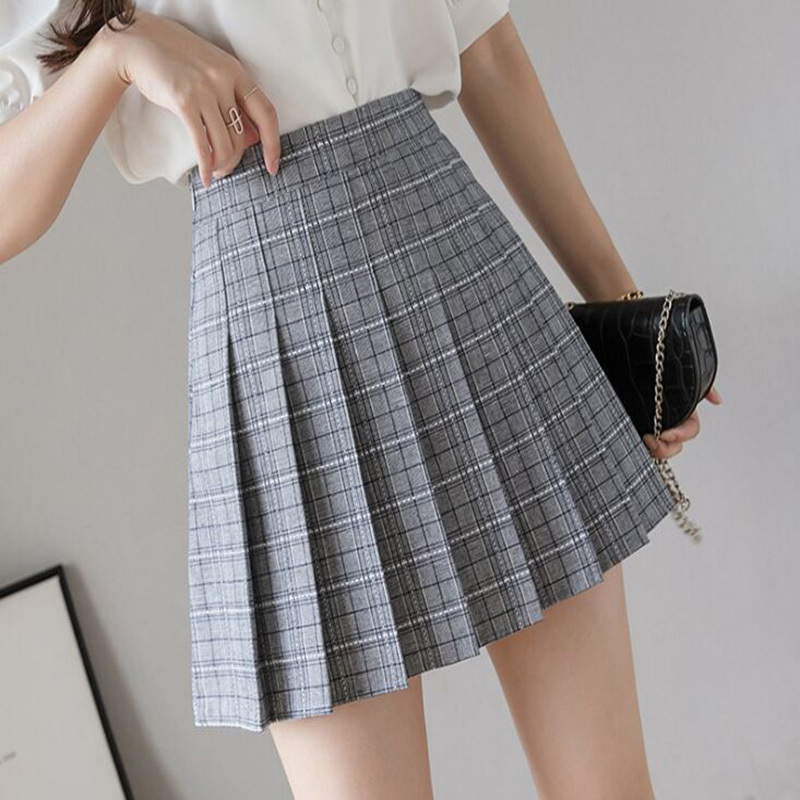 Summer winter Women Plaid High Waist Skirt Stitching Student Pleated Skirts Women Cute Sweet Girls Dance Mini Skirt 210306
