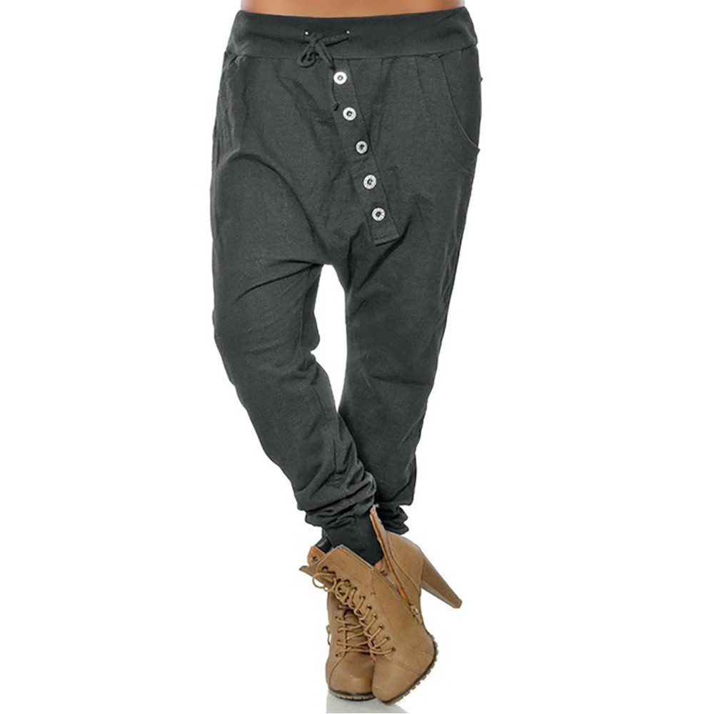 JAYCOSIN Fashion Girlfriend Women Hipsters Harem Pants Bloomers Baggy Pants Trousers Loose Wash Dark Drawstring Button Elastic 201012