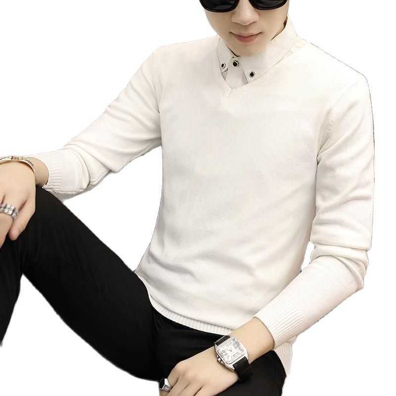 Slim Knitted Cashmere Wool Sweater Men Tops Pullovers Autumn Winter Warm Casual Solid Color V-Neck Full Sleeve M-3XL 211018