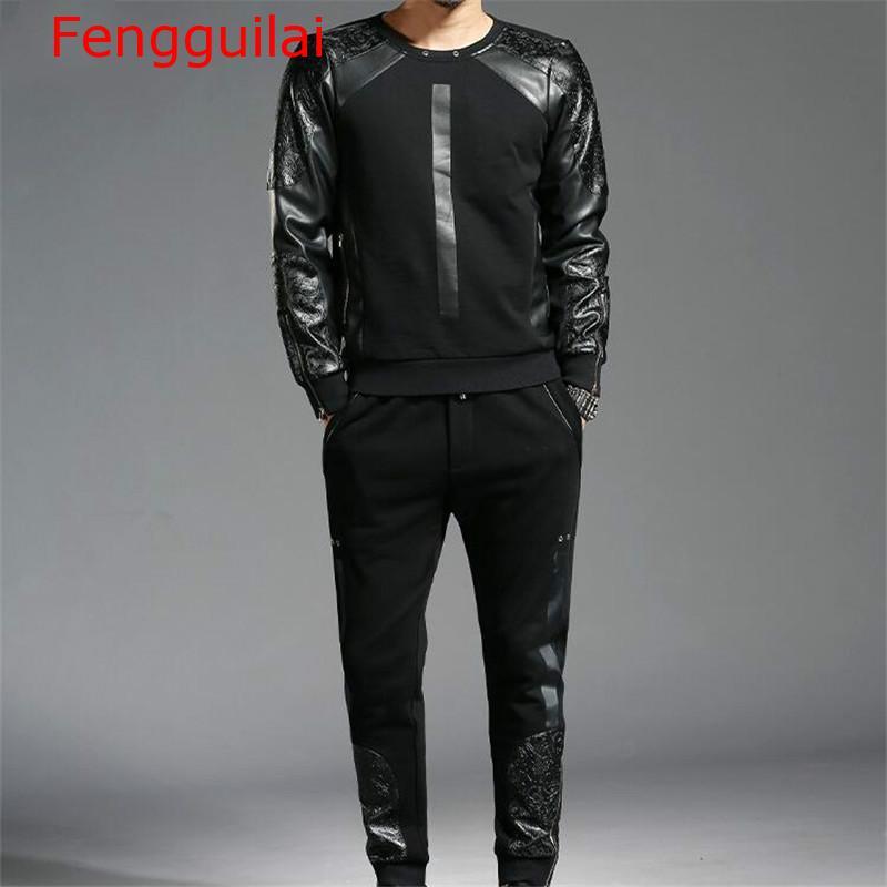 Mens New Brand Winter Thick Patchwork Pu Leather Sportswear Black Track Suit Men Set Fitness Sweatshirt Q0125, Gray
Mens New Brand Winter Thick Patchwork Pu Leather Sportswear Black Track Suit Men Set Fitness Sweatshirt Q0125, Gray