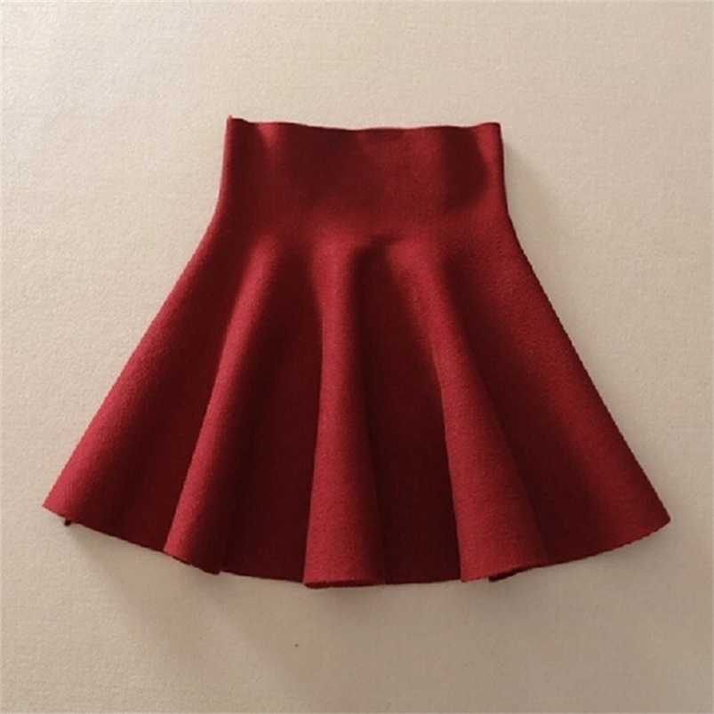 Spring Autumn Women Skirt Knitting Woolen Midi Ladies High Waist Casual Pleated Elastic Flared s 210621